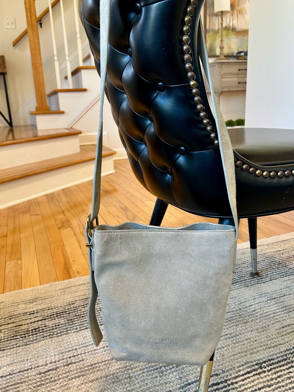 Margot New York Kaye Mini Bucket Bag Genuine Suede Leather Light Gray
